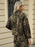 Ensemble di Giacca en Denim avec Stampa Leopardo alla Moda