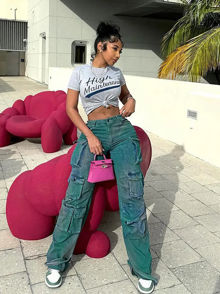 Denim da lavoro multi-tasche alla moda