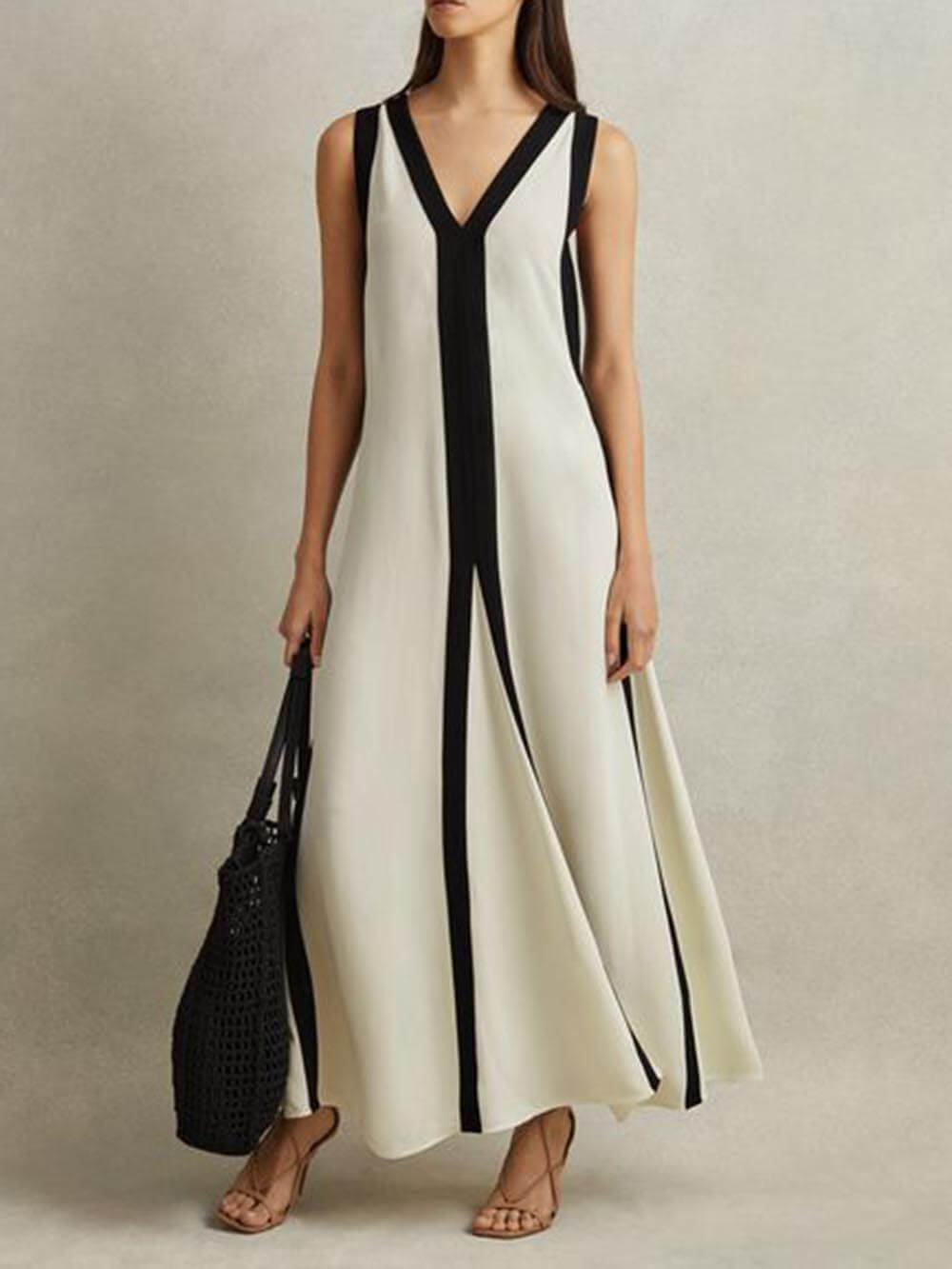 Maxi abito a trapezio stile colorblock reversibile