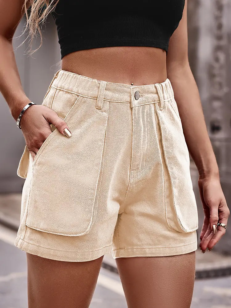Short en jean stretch taille haute style décontracté américain