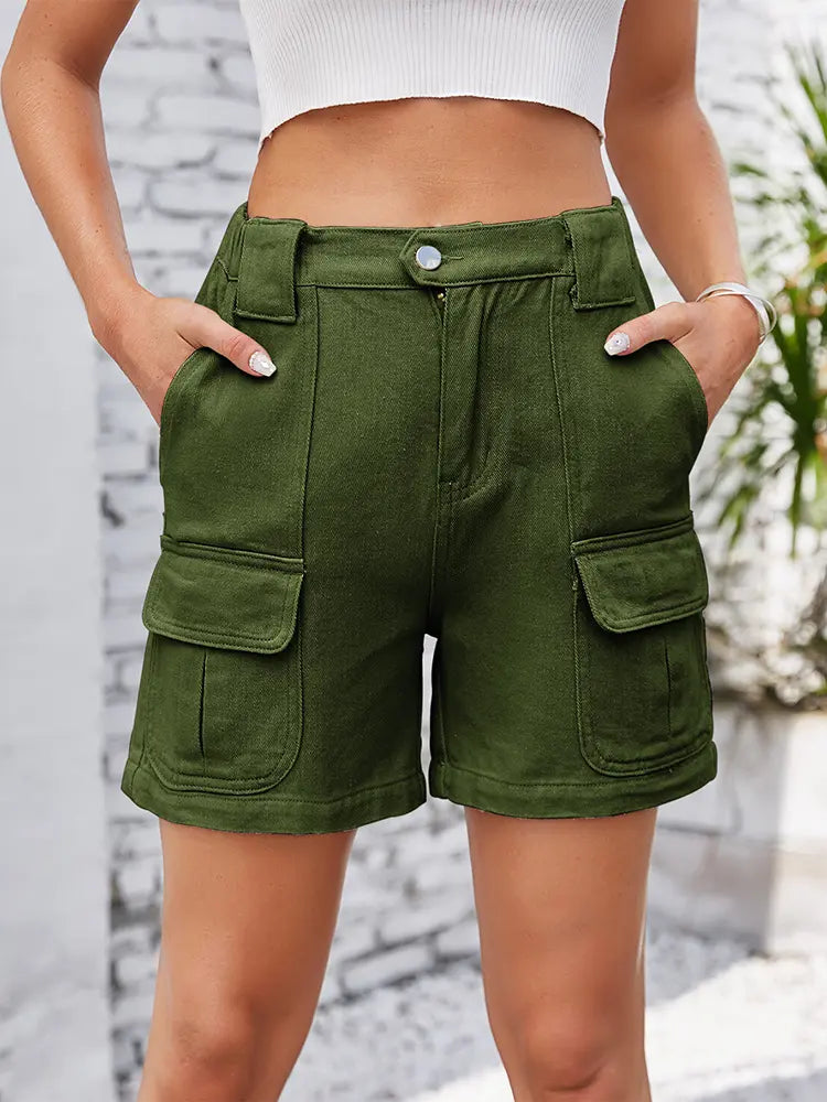 Shorts cargo in denim con vita elastica