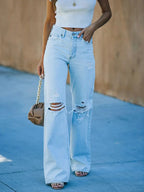 Pantaloni in denim strappati casual sbiancati