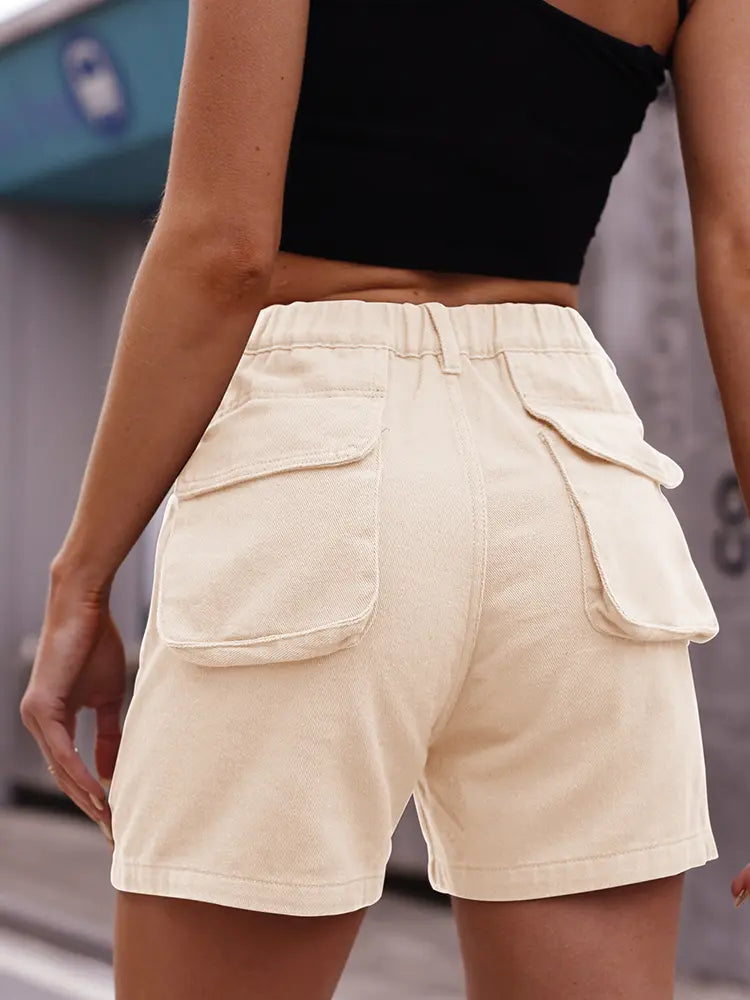 Short en jean stretch taille haute style décontracté américain