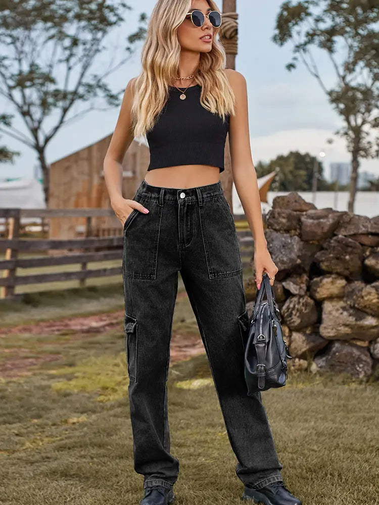 Pantaloni cargo in denim semi-elastico lavati vintage