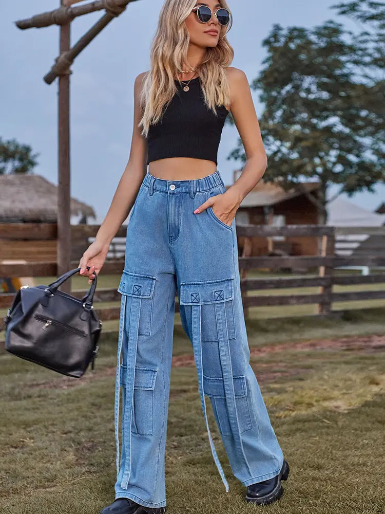 Pantaloni cargo in denim con design a cravatta pesante vintage