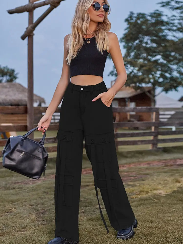 Pantaloni cargo in denim con design a cravatta pesante vintage