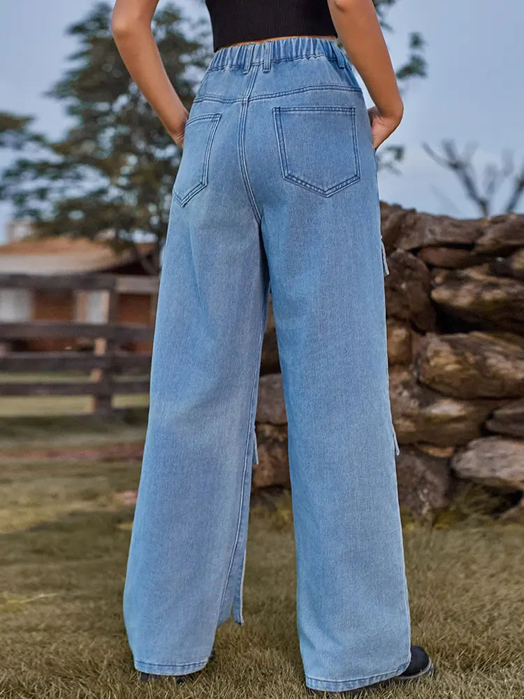 Pantaloni cargo in denim con design a cravatta pesante vintage