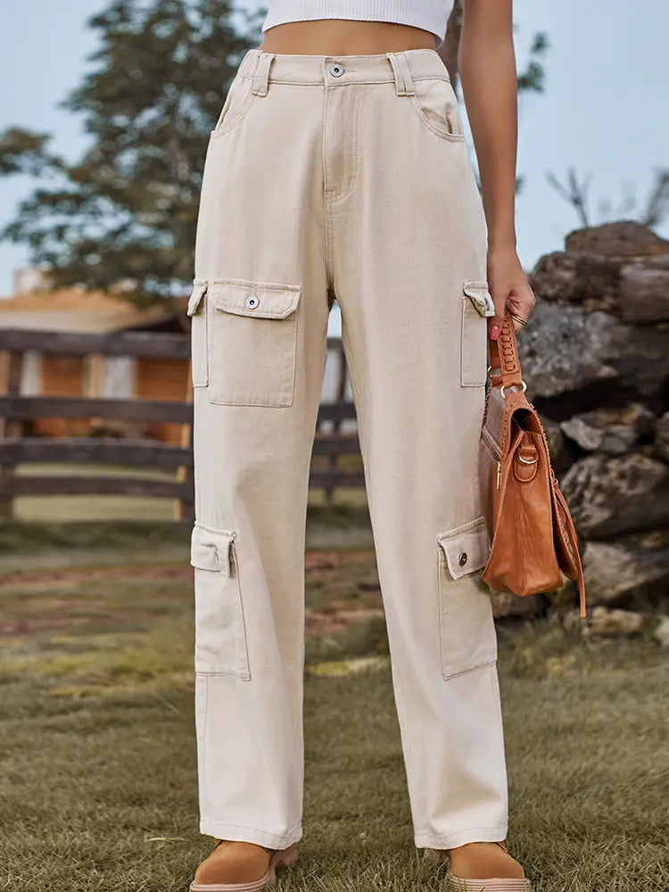 Pantaloni cargo in denim semi-elastico lavati