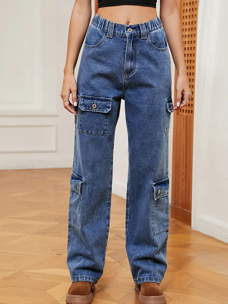 Pantaloni cargo in denim semi-elastico lavati
