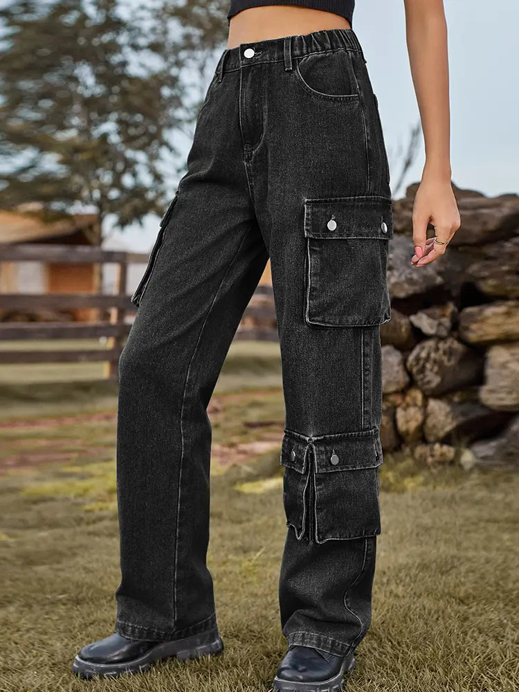 Pantaloni in denim multi-tasche lavati