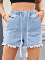 Shorts in denim con vita alta e coulisse
