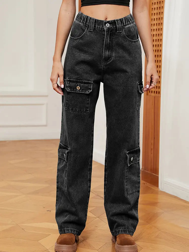 Pantaloni cargo in denim semi-elastico lavati