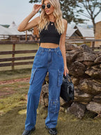 Pantaloni in denim multi-tasche lavati