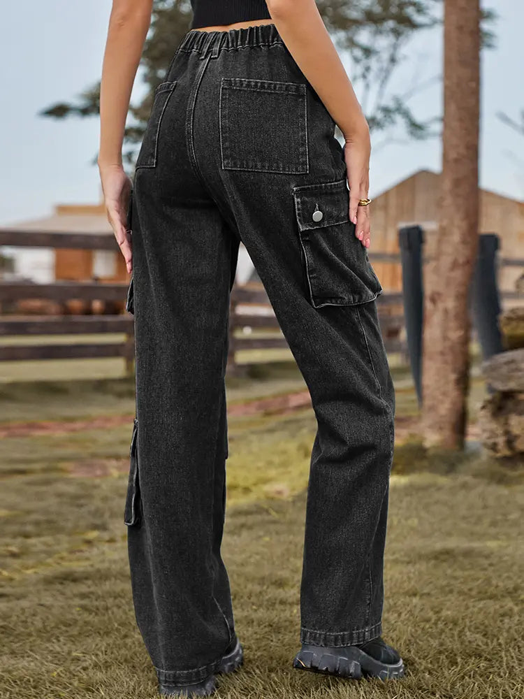 Pantaloni in denim multi-tasche lavati