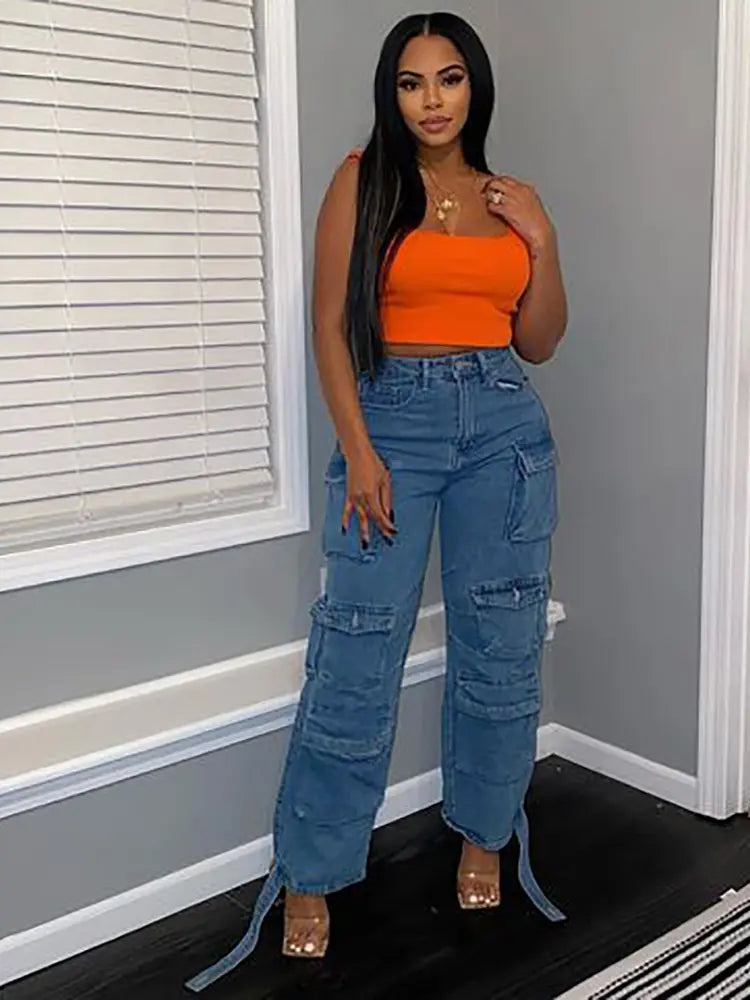 Denim da lavoro multi-tasche alla moda