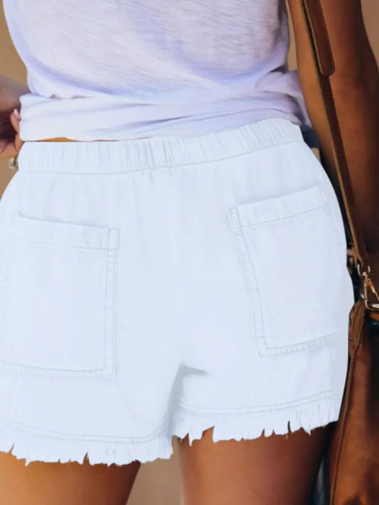 Shorts in denim slim con vita alta e coulisse