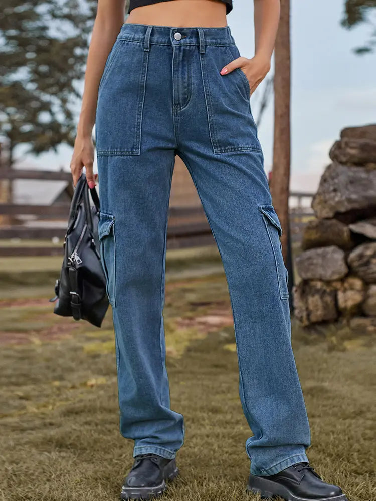 Pantaloni in denim utility con vita elastica