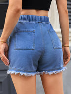 Shorts in denim con vita alta e coulisse
