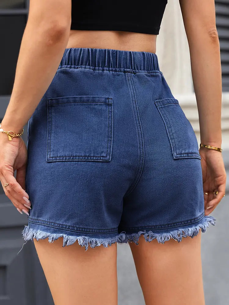 Shorts in denim con vita alta e coulisse