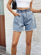 Shorts in denim con sacchetto di carta lavato