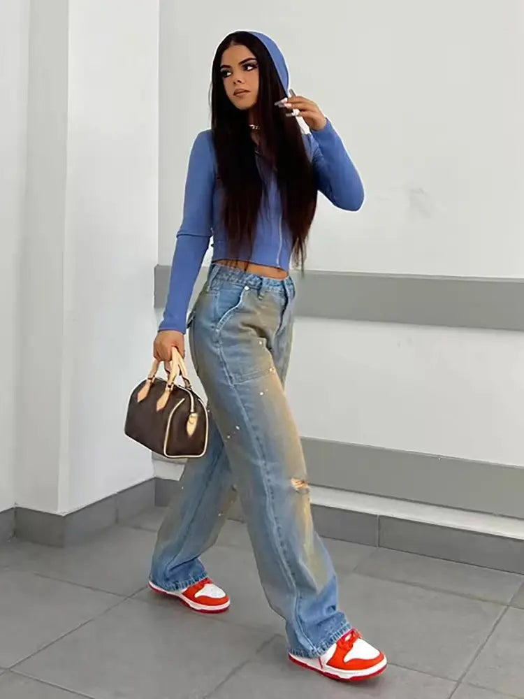 Jeans Distressed Vintage Lavati in Vita Alta