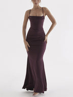 Maxi abito da sera a coda di pesce con corsetto increspato con scollo quadrato